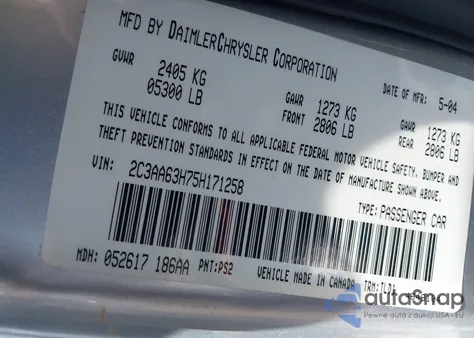 2005 Chrysler 300C from USA, damaged, VIN 2C3AA63H75H171258